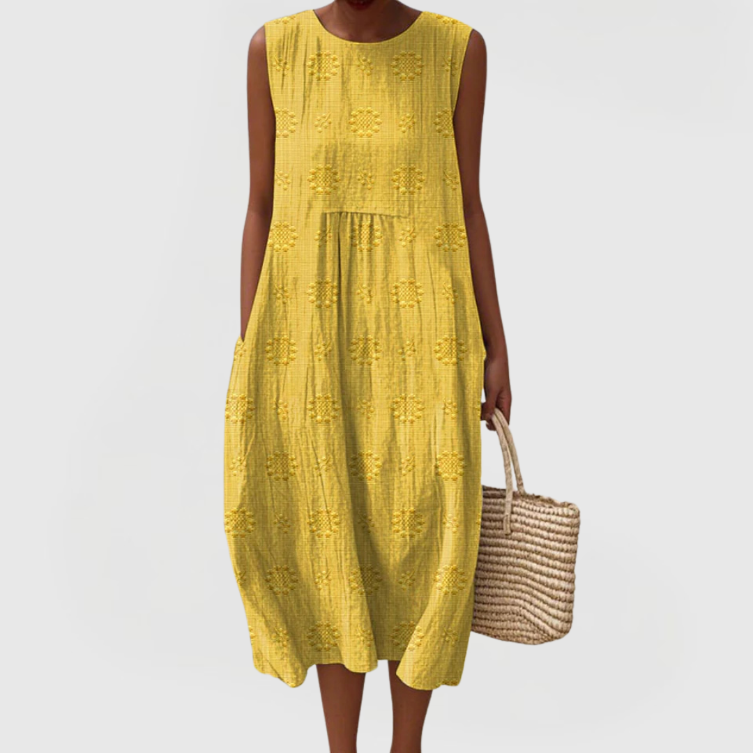 Elegant Midi Dress for Women Round-Neck Sleeveless Textured