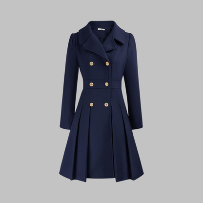 Elegant Coat for Women Double-Breasted Long-Sleeve Pleated