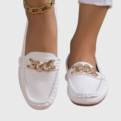 Stylish Loafers for Women Chain-Detail Slip-On Round-Toe
