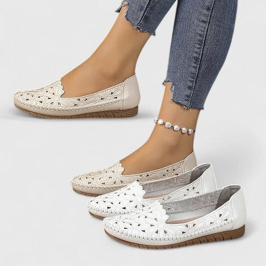 Comfortable Flats for Women Perforated Floral-Cutout Slip-On