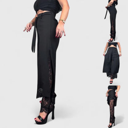Elegant Wide-Leg Pants for Women Tie-Waist Lace-Trim