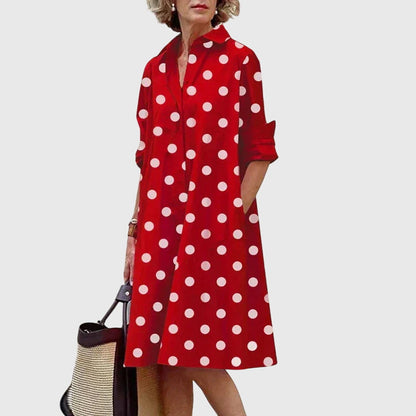Elegant Shirt Dress for Women Collared Long-Sleeve