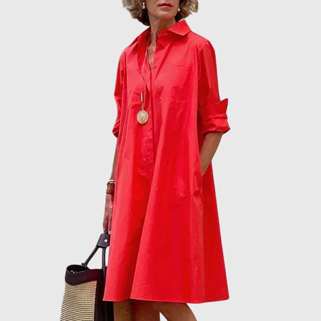 Elegant Shirt Dress for Women Collared Long-Sleeve