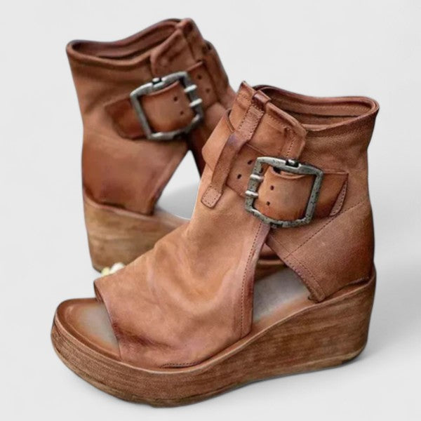 Stylish Wedge Booties for Women Buckle Peep-Toe Platform