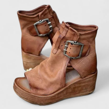 Stylish Wedge Booties for Women Buckle Peep-Toe Platform