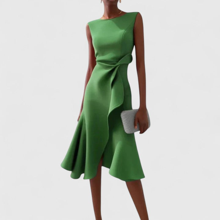Elegant Midi Dress for Women Sleeveless Side-Tie Fit-Flare