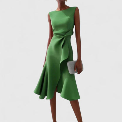 Elegant Midi Dress for Women Sleeveless Side-Tie Fit-Flare