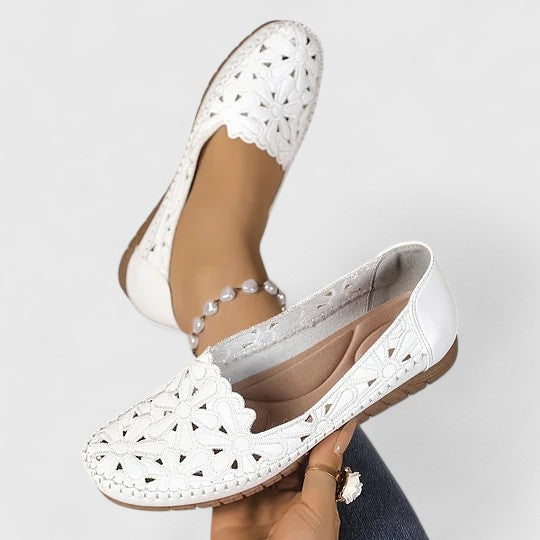 Comfortable Flats for Women Perforated Floral-Cutout Slip-On