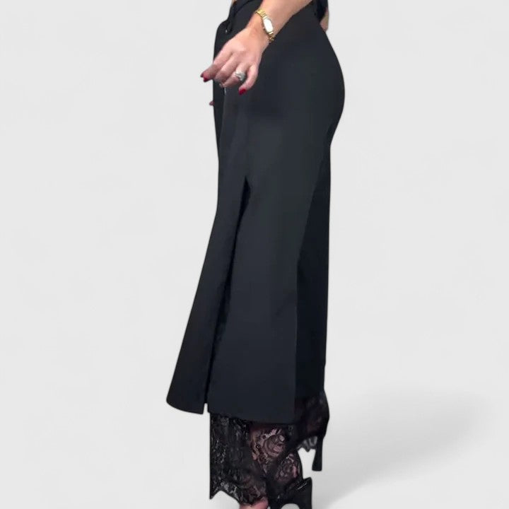 Elegant Wide-Leg Pants for Women Tie-Waist Lace-Trim
