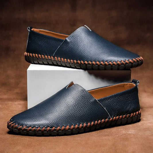 Stylish Loafers for Women Leather Stitched-Trim Slip-On