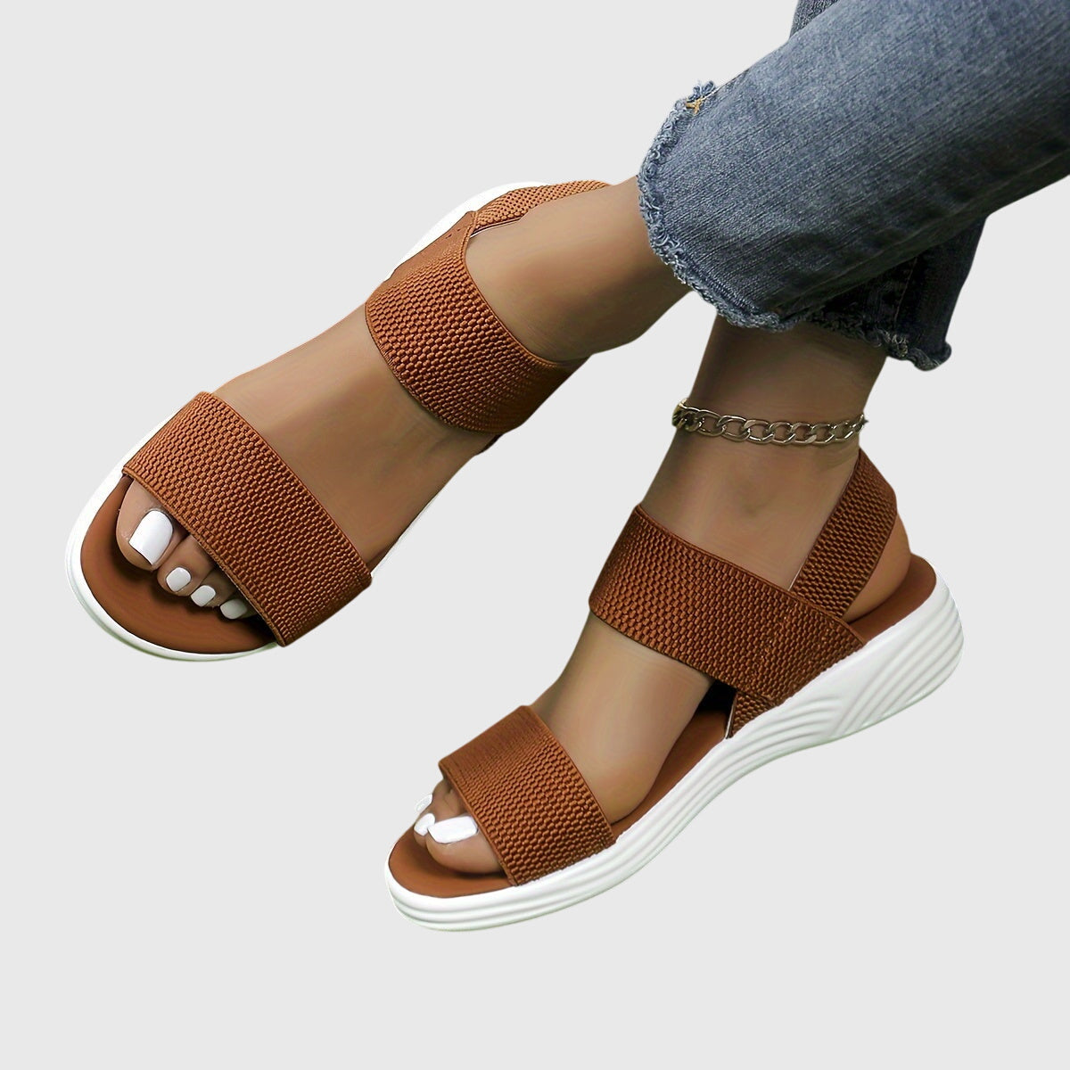 Comfortable Flat Sandals for Women Double-Strap Open-Toe Platform