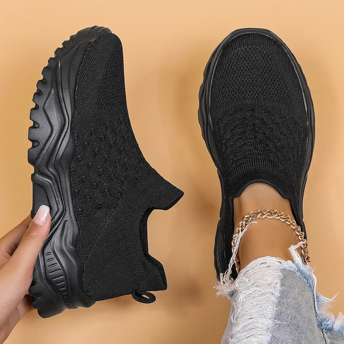 Comfortable Knit Sneakers for Women Slip-On