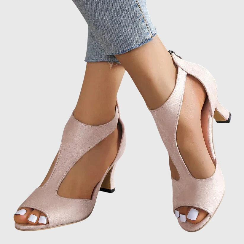 Elegant Booties for Women Cutout Peep-Toe Block-Heel