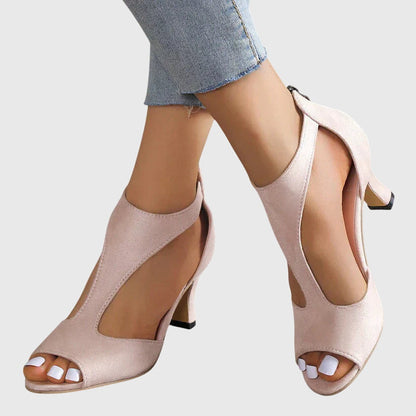 Elegant Booties for Women Cutout Peep-Toe Block-Heel