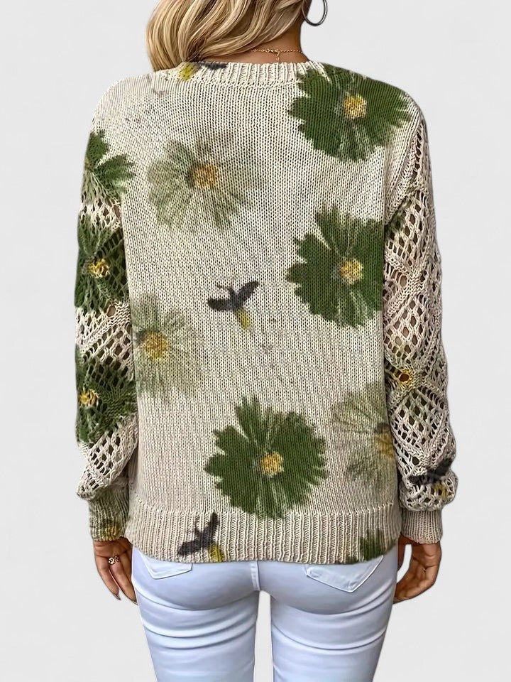 Elegant Pullover Sweater for Women V-Neck Floral-Crochet