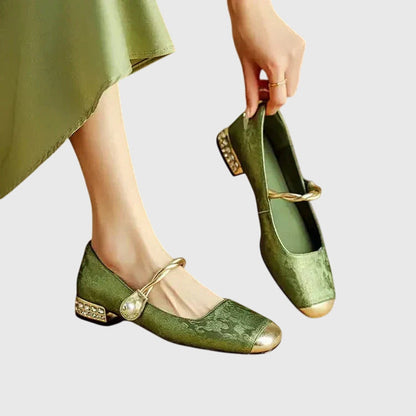 Elegant Flats for Women Buckle-Strap Block-Heel