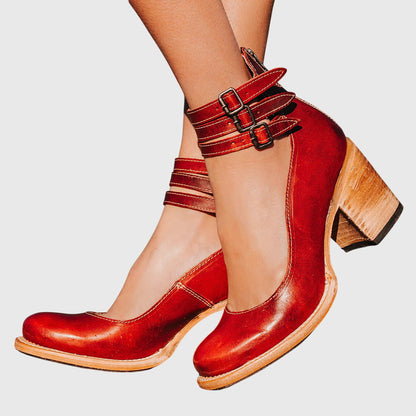 Elegant Ankle Boots for Women Buckle-Strap Block-Heel