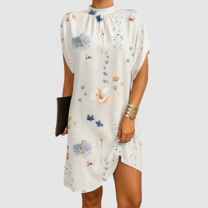 Elegant Shift Dress for Women Mock-Neck Split-Sleeve