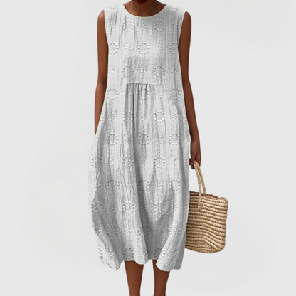 Elegant Midi Dress for Women Round-Neck Sleeveless Textured