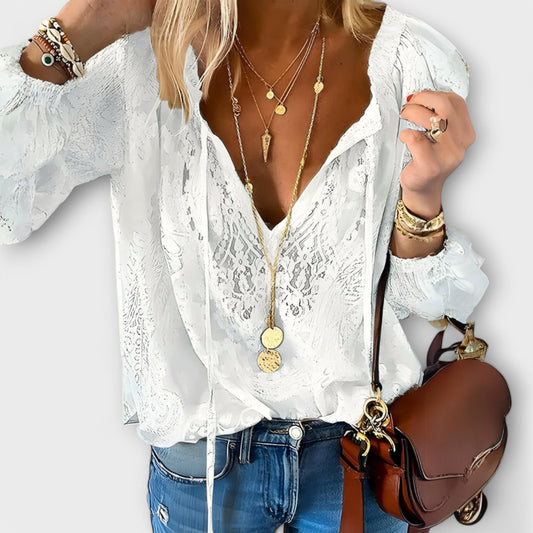 Elegant Blouse for Women Lace Sheer V-Neck