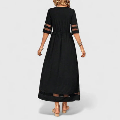Elegant Tiered Midi Dress for Women Mesh-Sleeve