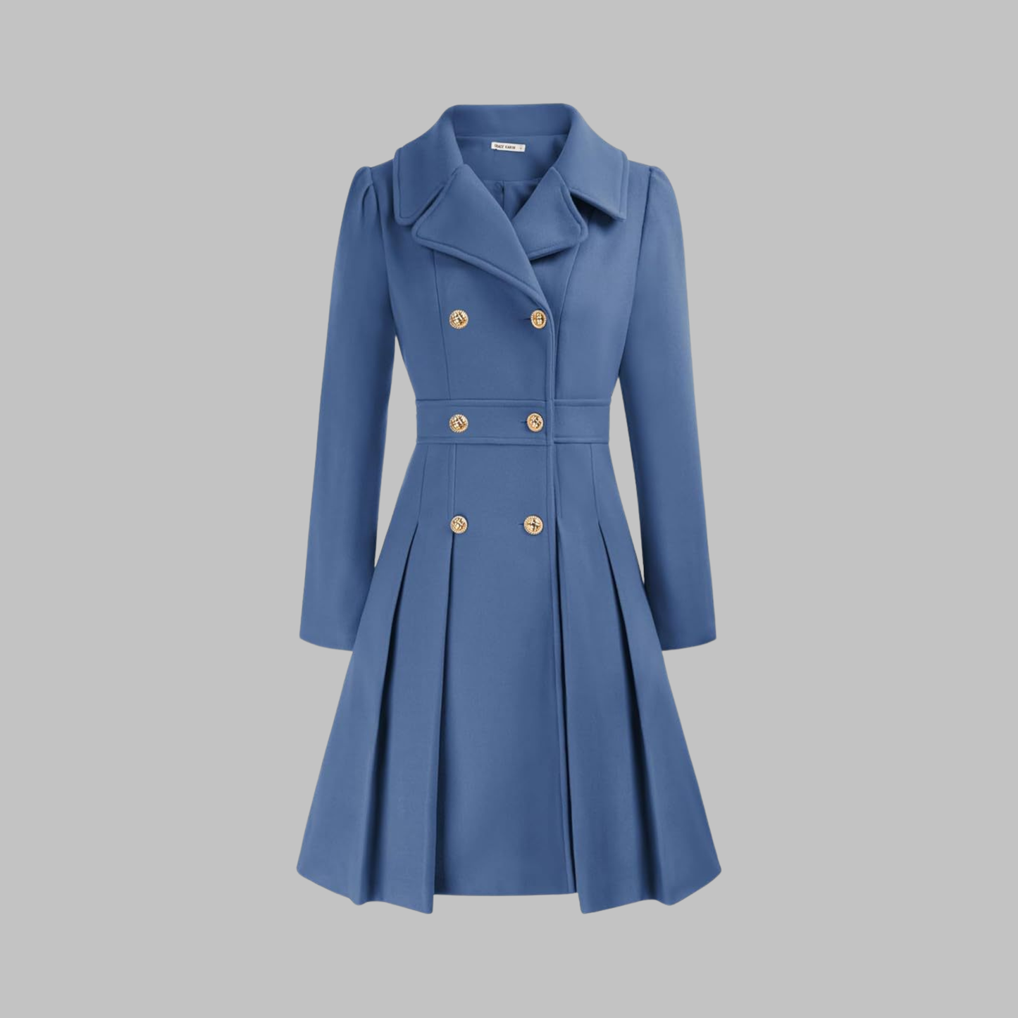 Elegant Coat for Women Double-Breasted Long-Sleeve Pleated