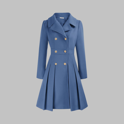 Elegant Coat for Women Double-Breasted Long-Sleeve Pleated