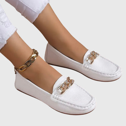 Stylish Loafers for Women Chain-Detail Slip-On Round-Toe