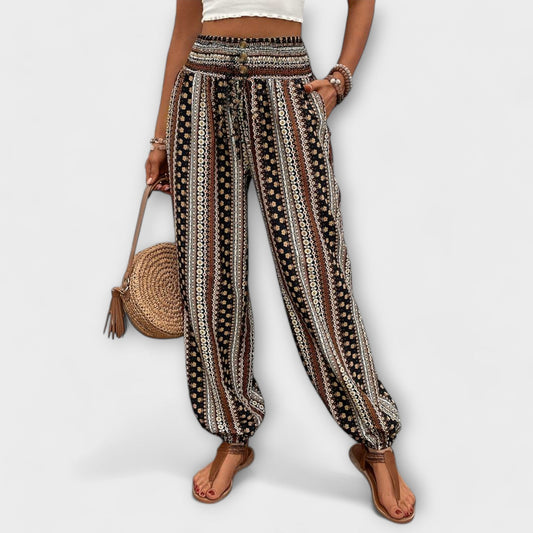 Stylish Harem Pants for Women Ethnic-Print Elastic-Ankle Drawstring