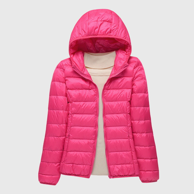 Comfortable Puffer Jacket for Women Hooded Quilted Long-Sleeve
