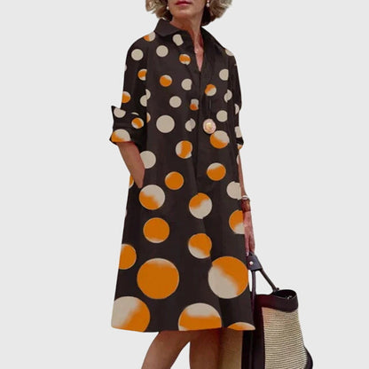 Elegant Shirt Dress for Women Collared Long-Sleeve