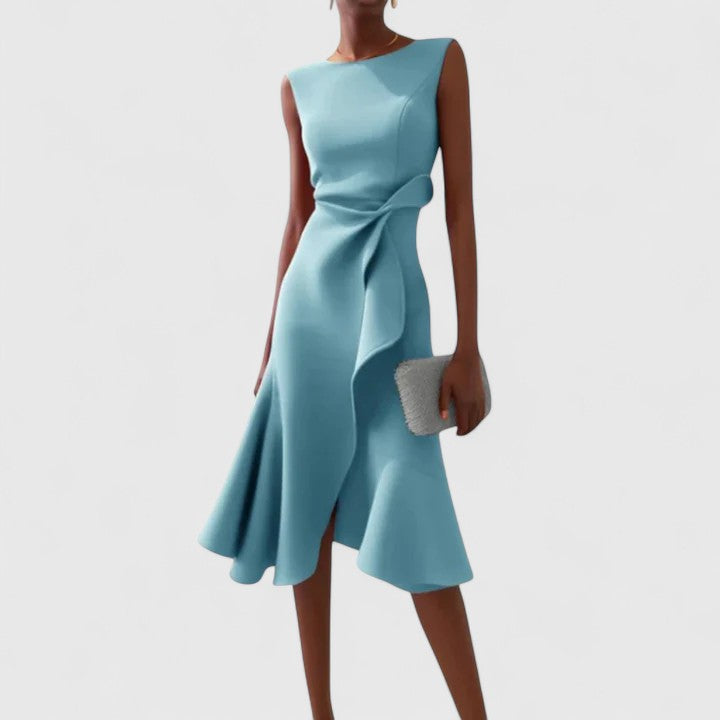 Elegant Midi Dress for Women Sleeveless Side-Tie Fit-Flare