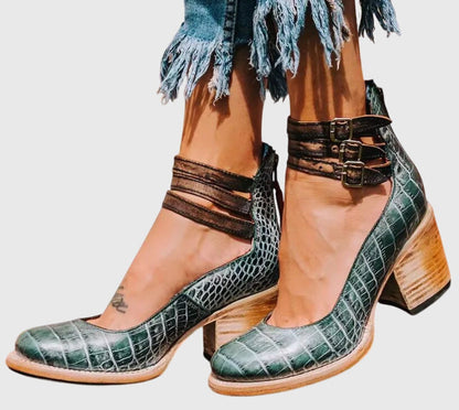 Elegant Ankle Boots for Women Buckle-Strap Block-Heel