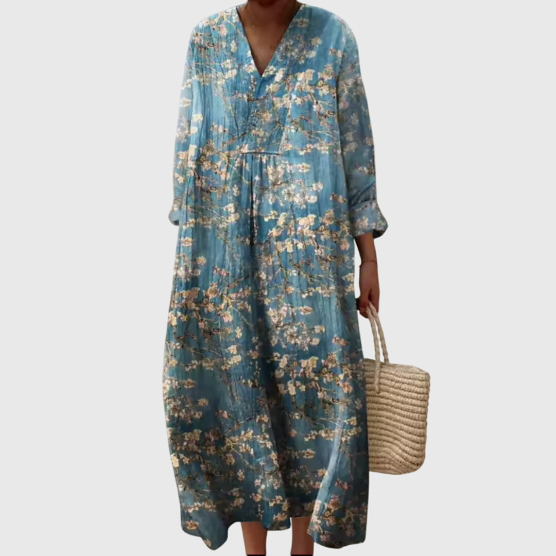 Stylish Midi Dress for Women Patchwork V-Neck