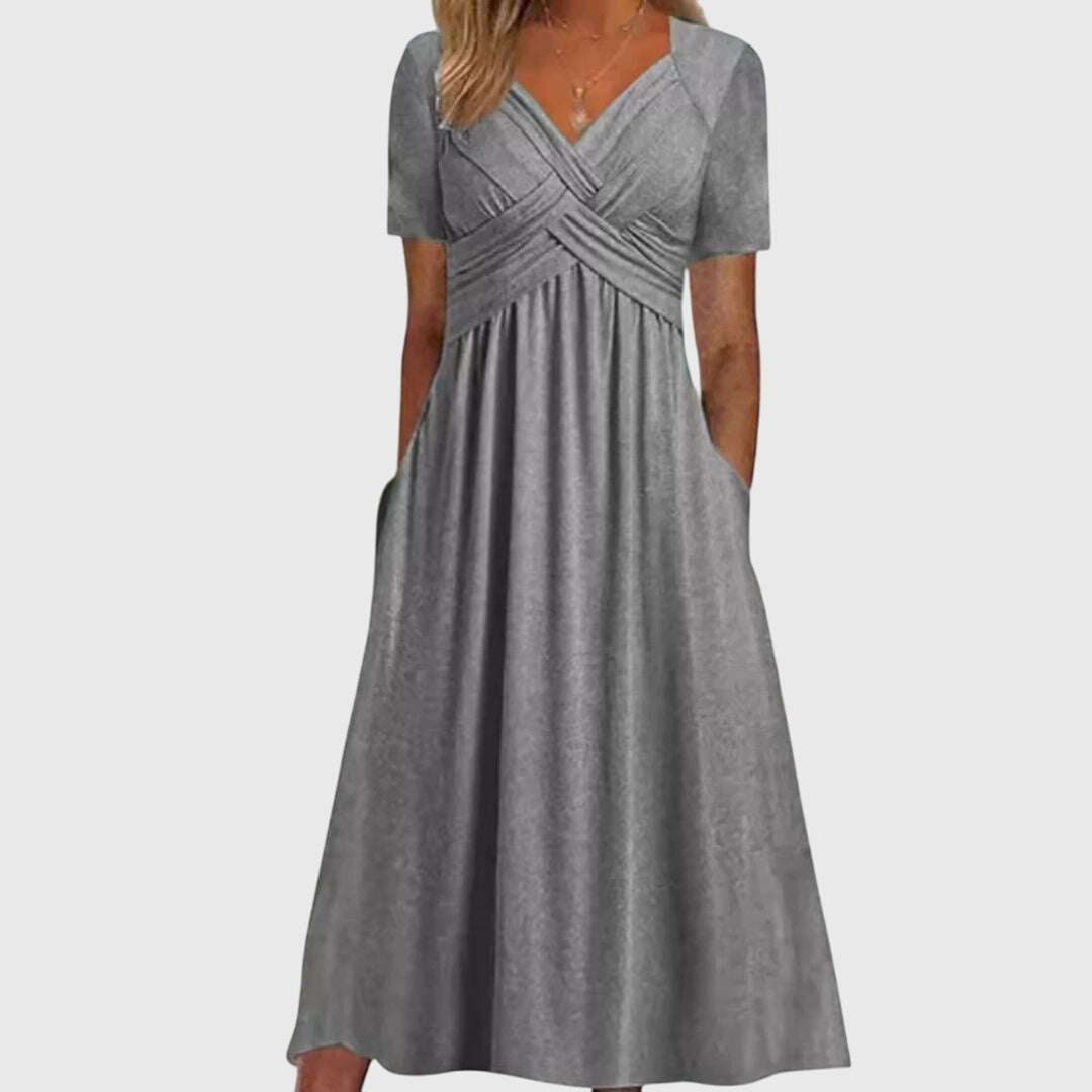 Elegant Wrap Midi Dress for Women V-Neck Short-Sleeve