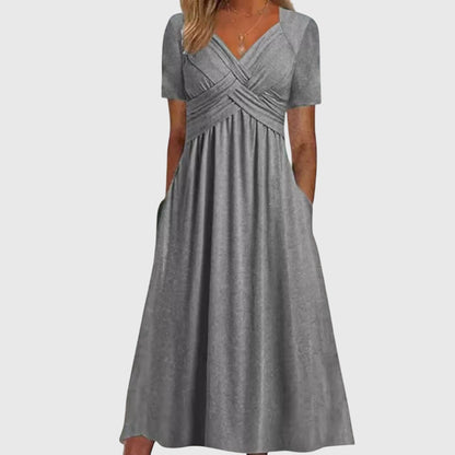 Elegant Wrap Midi Dress for Women V-Neck Short-Sleeve