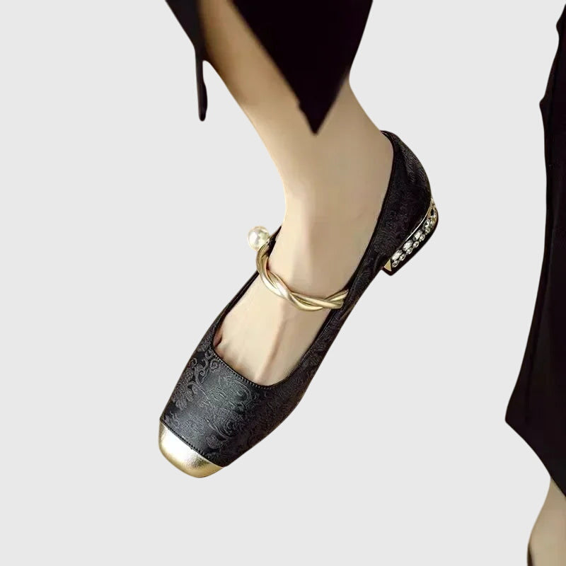 Elegant Flats for Women Buckle-Strap Block-Heel