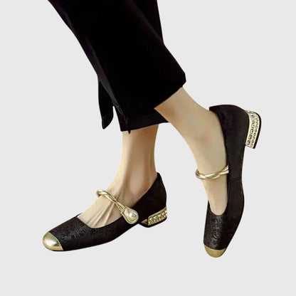 Elegant Flats for Women Buckle-Strap Block-Heel