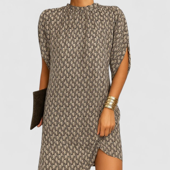 Elegant Shift Dress for Women Mock-Neck Split-Sleeve