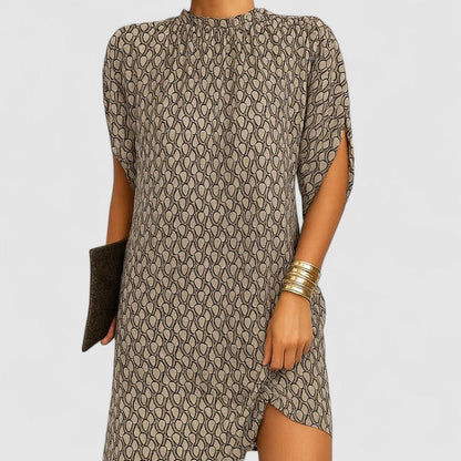 Elegant Shift Dress for Women Mock-Neck Split-Sleeve