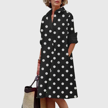 Elegant Shirt Dress for Women Collared Long-Sleeve