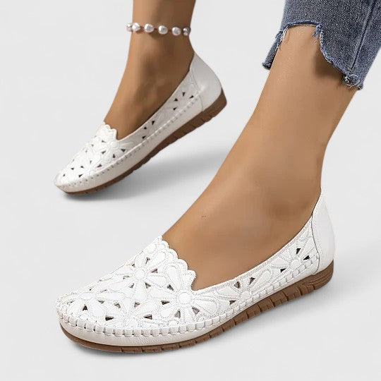 Comfortable Flats for Women Perforated Floral-Cutout Slip-On