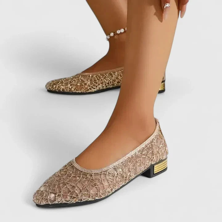 Elegant Lace Flats for Women Floral-Print Pointed-Toe