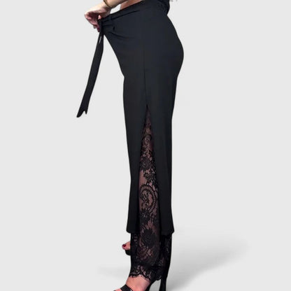 Elegant Wide-Leg Pants for Women Tie-Waist Lace-Trim