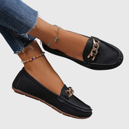 Stylish Loafers for Women Chain-Detail Slip-On Round-Toe