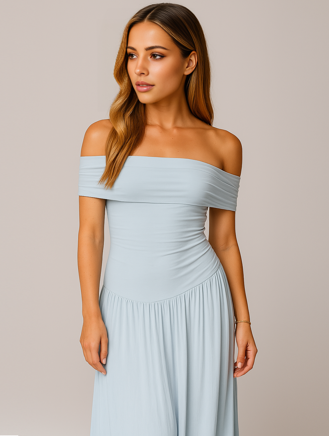 Elegant Maxi Dress for Women Off-Shoulder Pleated