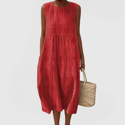 Elegant Midi Dress for Women Round-Neck Sleeveless Textured