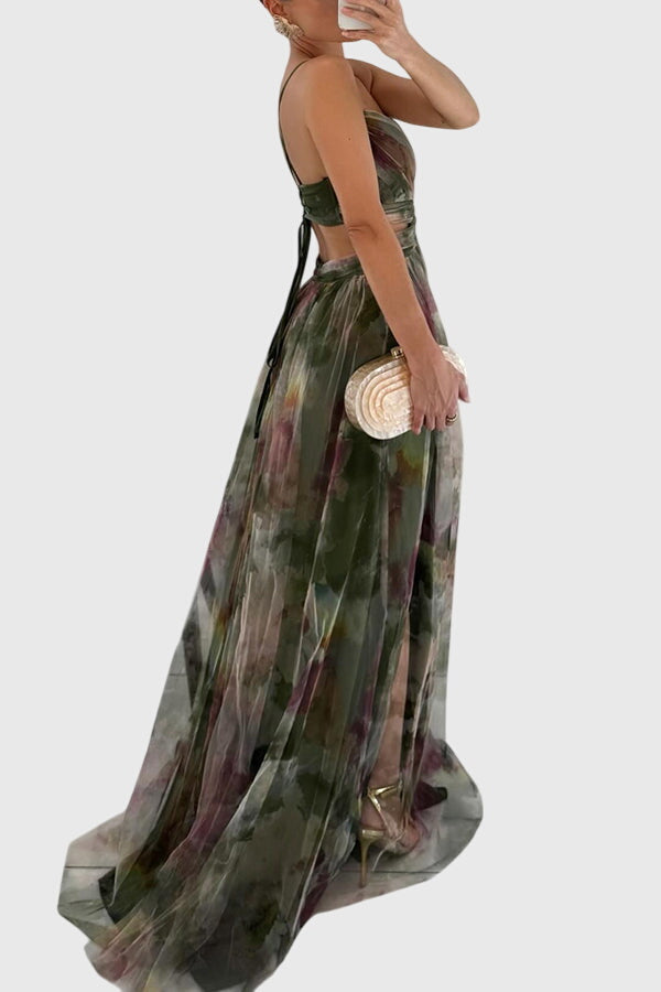 Elegant Maxi Dress for Women Spaghetti-Strap Floral-Print