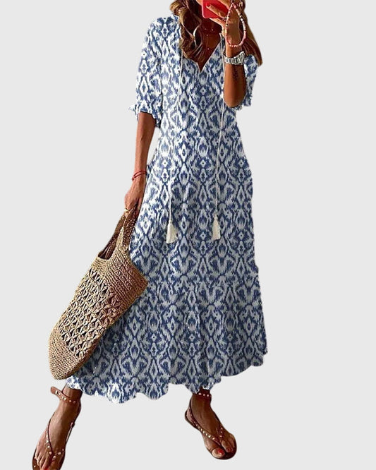 Effortless Maxi Dress for Women Tasseled Printed Flowy