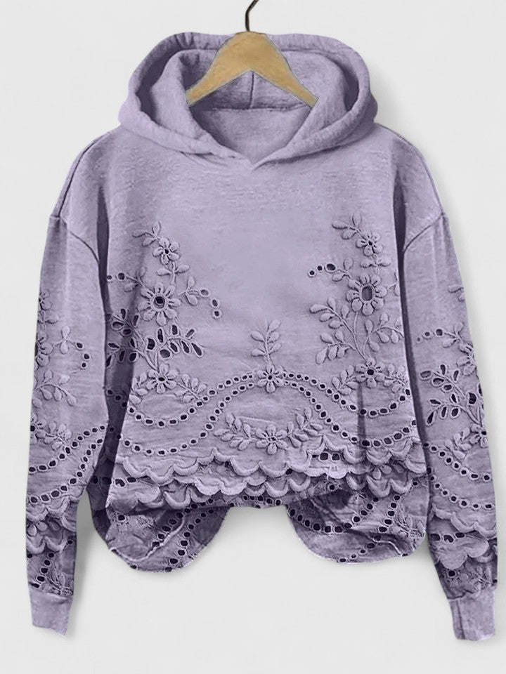 Comfortable Hoodie for Women Floral-Embroidered Eyelet Scalloped-Hem